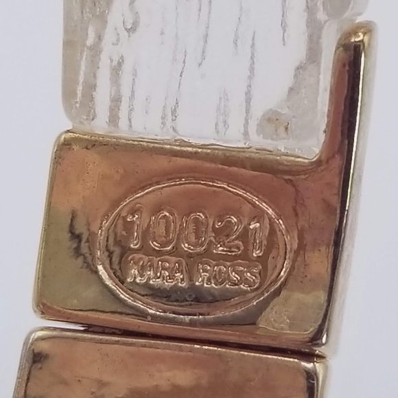 Kara Ross Signed Frosted Textured Lucite & Gold Tone Clamper Bracelet - Picture 6 of 7